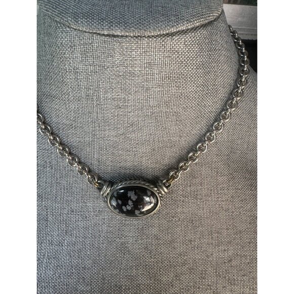 Ben Amun Obsidian Silver Tone Chain Necklace - Picture 1 of 5